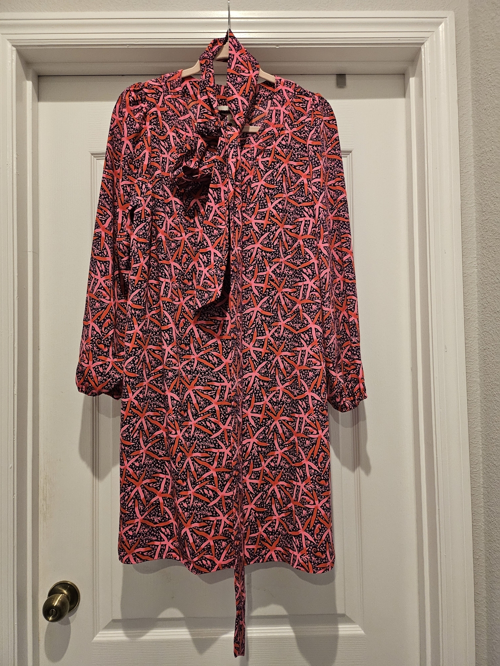 NWOT Lilly Pulitzer Olivine Long Sleeve Tie-Belt Dress in "Coral Me Maybe" - 14